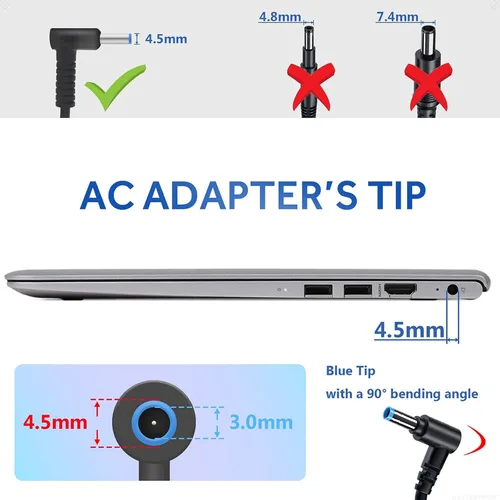 Vista 2 de Cargador para portátil HP Smart Blue Tip Pavilion x360 x2 11 13 15 Elitebook 830 840 850 G3 G4 G5 G6 Probook 450 G5 640 650 G2 Spectre l25296-002