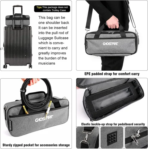 Vista 7 de Ghost Fire - Soporte para pedales para guitarra, de aleación de aluminio, soporte para pedales de efectos para guitarra, con bolsa de transporte