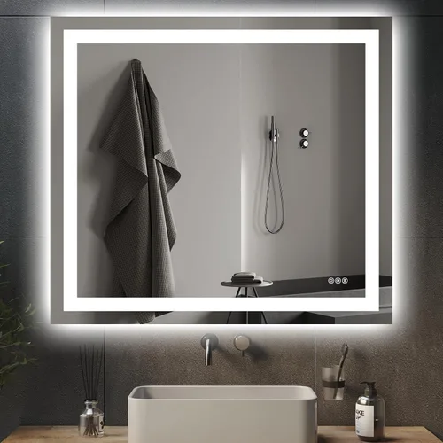Vista 16 de Hivone - Espejo de baño LED de 24x30 pulgadas con luces, función antivaho, regulable, retroiluminado + iluminación frontal, espejo de tocador