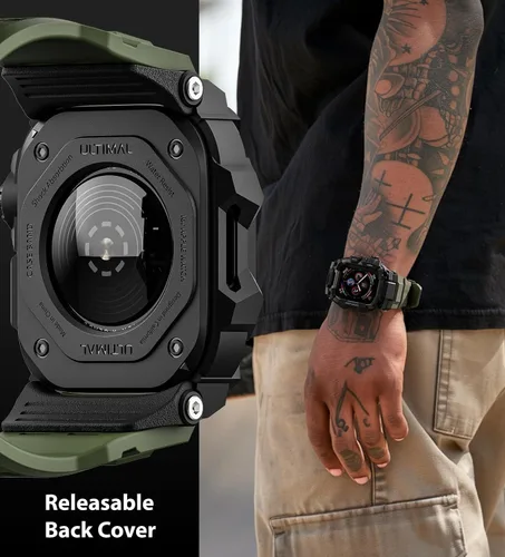 Vista 4 de ULTIMAL Funda Resistente con Correa para Apple Watch 44mm, Compatible con Apple Watch Series SE 3/SE 2/SE Generation/6/5/4, Funda Táctica Antigolpes