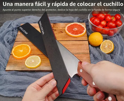 Vista 4 de WELLSTAR Juego de protectores de bordes de cuchillo, 2 fundas universales de cuchilla, fundas protectoras de ABS sin BPA, forro de fieltro