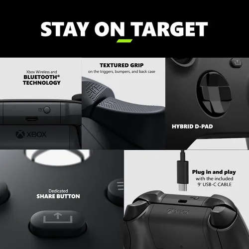 Vista 4 de Xbox Core Wireless Gaming Controller + USB-C® Cable – Carbon Black Series X S, One, Windows PC, Android, and iOS