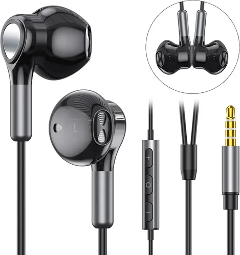 Vista 2 de Auriculares intraurales con cable, auriculares de media oreja de 0.138 in, auriculares con cable con micrófono y control de volumen para iPhone