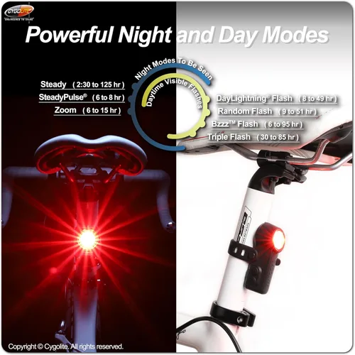 Vista 5 de Cygolite Slingshot 210 and 160 Lumen Bike Taillight Series, USB-C Rechargeable, User Adjustable Flash Speeds, 7 Night & Daytime Modes, Sleek and