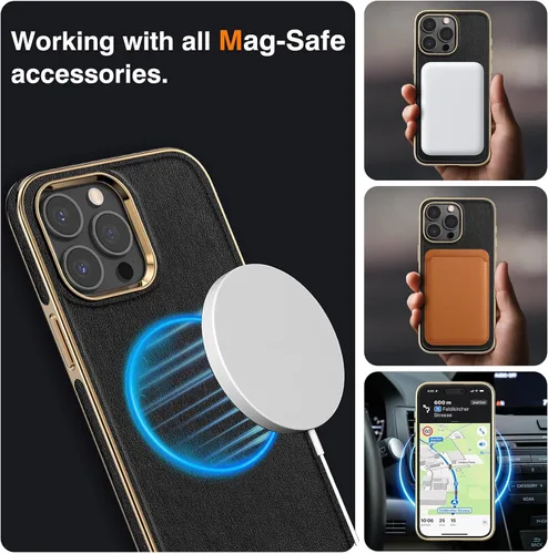 Vista 2 de LOHASIC Funda de piel para iPhone 15 Pro Max, funda magnética suave compatible con accesorios MagSafe, funda de diseño minimalista clásico i Phone