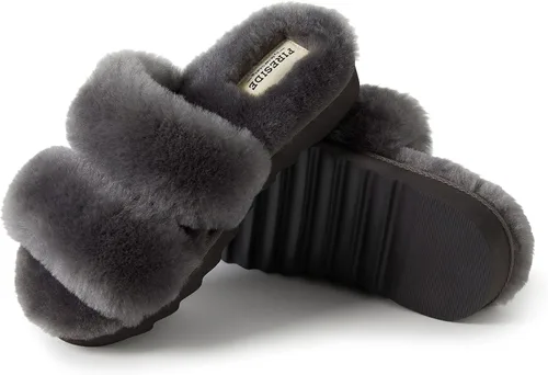 Vista 3 de Dearfoams Fireside Benalla - Pantuflas de piel de oveja de doble banda fácil de poner y quitar para mujer