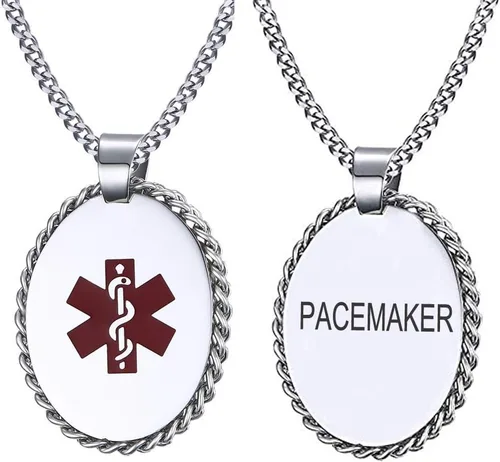 Vista 134 de VNOX Collar con colgante personalizado de acero inoxidable con grabado personalizado para identificación de alerta médica de emergencia para hombres