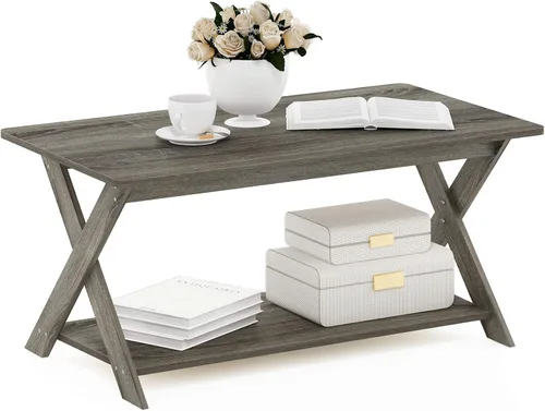 Vista 10 de Furinno – Mesa de café moderna y simplista, mesa de café rectangular moderna con patas en X, mesa auxiliar entrelazada, para sala de estar, Pino