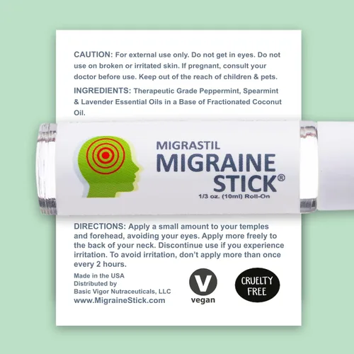 Vista 3 de Basic Vigor Migrastil Original Migraine Stick, Extra Strength Migraine Stick Bundle, Migraña de enfriamiento rápido, soporte para dolor de cabeza
