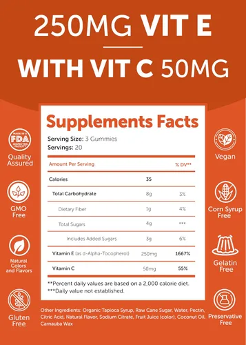 Vista 6 de Paquete de Gomitas de Colágeno y Vitamina E de Lunakai - Suplementos Antienvejecimiento No GMO para Hombres y Mujeres - Gomita Natural con Vitamina