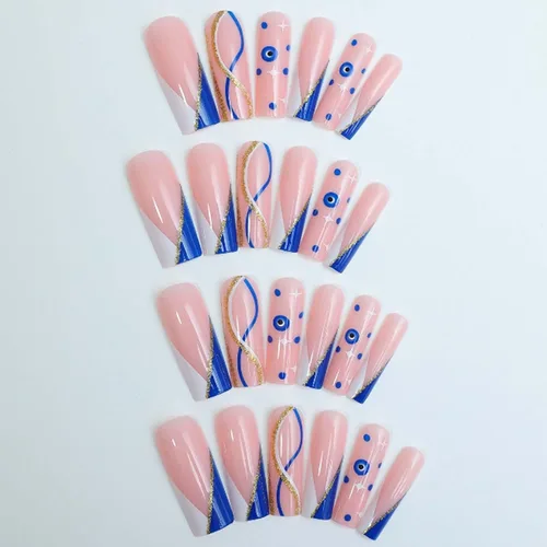 Vista 16 de Uñas postizas francesas a presión, uñas postizas largas de acrílico con forma de ataúd de cobertura completa, uñas postizas de bailarina