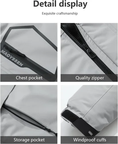 Vista 5 de Chaqueta de esquí de invierno impermeable para hombre, chaqueta de snowboard de invierno impermeable con capucha y forro polar resistente al viento