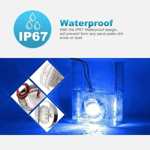 Vista 4 de Partsam 4 piezas de 3" pulgadas redondas luces marinas para barco cromadas, luces LED azules para montaje en popa, luces de anclaje de popa