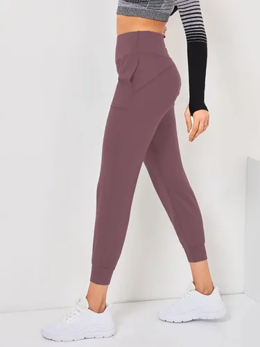 Vista 4 de OYOANGLE Pantalones deportivos para mujer, pantalones deportivos para correr, correr, entrenamiento, yoga, pantalones deportivos con bolsillos