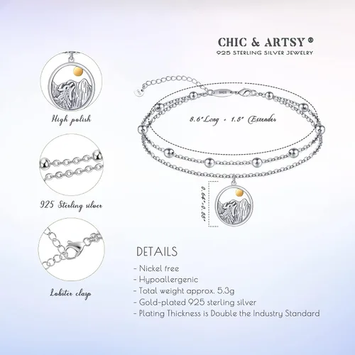 Vista 16 de CHIC & ARTSY Tobilleras de plata de ley S925 para mujer, pulsera de tobillo ajustable multicapa para playa, joyería de verano para mujer, de 10 a 11