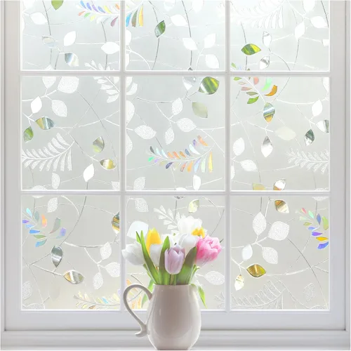 Vista 14 de rabbitgoo Película de privacidad para ventana con diseño de vidrio emplomado, película decorativa de arcoíris en mosaico, tinte estático removible