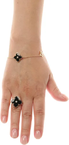 Vista 6 de Lavari Jewelers Anillo de flor de ónix negro o nácar y circonita cúbica para mujer, en plata de ley 925 con chapado en oro, aniversario, tallas 6 a 8