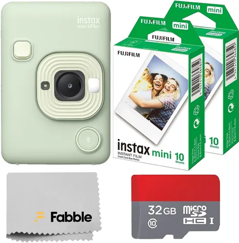 Vista 8 de Paquete de cámara instantánea Fujifilm INSTAX Mini LiPlay híbrida con 20 hojas de película INSTAX Mini, tarjeta microSD de 32GB, cable de carga USB