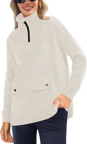 Vista 2 de Fisoew Sudaderas con cremallera de un cuarto para mujer, forro polar, media cremallera, manga larga, cuello alto