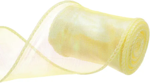 Vista 21 de MECCANIXITY - Cinta de organza con cable de 1 1/2" de ancho, brillante, transparente, con brillo irisado en tonos pastel, cinta de gasa para Beige