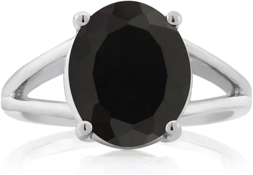 Vista 2 de Gem Stone King Anillo de compromiso de plata de ley 925 con ónice negro para mujer