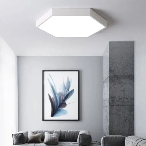 Vista 2 de Lámpara de techo LED hexagonal ultrafina con control remoto cerca del techo, lámpara de techo moderna de montaje en superficie, luz plana regulable