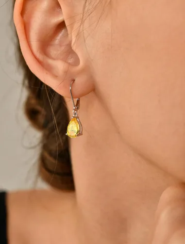 Vista 2 de YL Aretes colgantes de plata de ley, aretes solitarios con cierre de palanca de 0.276 x 0.394 in, joyería de piedra natal de lágrima para mujer