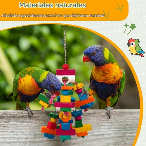Vista 4 de Seenelling Paquete de 3 juguetes grandes de loros coloridos para masticar