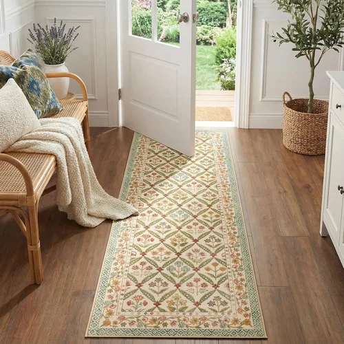 Vista 30 de jinchan Haden - Alfombra de entrada de 2 x 3 pulgadas, diseño floral vintage, lavable, suave, antideslizante, de pelo bajo, para puerta, cocina