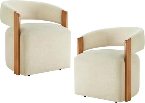 Vista 19 de KISLOT Juego de 1 sillas de comedor tapizadas con ruedas, color beige crema