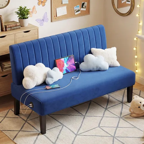 Vista 11 de Sofá biplaza sin brazos, sofá pequeño, piel sintética negra, moderno STHOUYN - Silla de gran tamaño para sala de estar, dormitorio, esquina