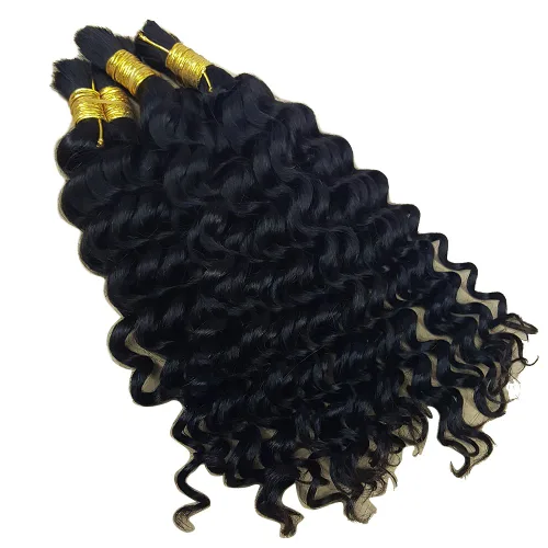 Vista 3 de Pelo ondulado profundo a granel para trenzar cabello humano sin trama, 3 paquetes de 5.29 oz brasileño