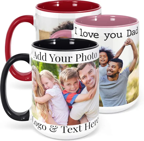 Vista 9 de Tazas de café con foto personalizada, 11 onzas, color negro con imagen, texto, regalos personalizados, taza de cerámica personalizada, gran regalo