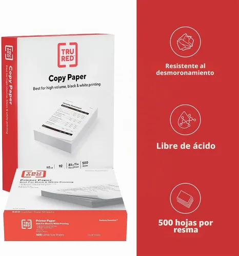 Vista 7 de Staples TRU RED - Papel para impresora de 8.5 x 11 pulgadas, diseñado para impresoras de alta velocidad, brillo 92, color blanco (500 hojas/resma)