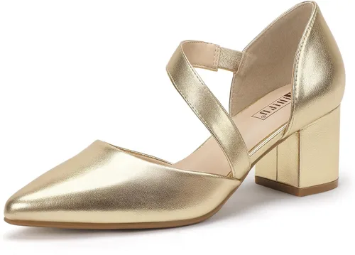 Vista 7 de IDIFU IN2 Women's Pumps Closed Pointed Toe Low Block Chunky Comfort Heels Blanco (White PU)