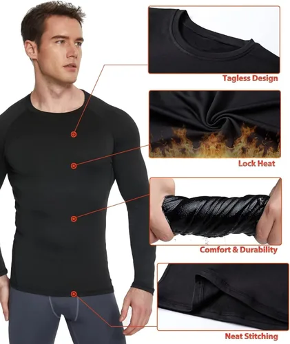 Vista 5 de Paquete de 5 o 4 camisas de compresión térmica para hombre, forro polar, manga larga, capa base atlética, equipo de entrenamiento para clima frío