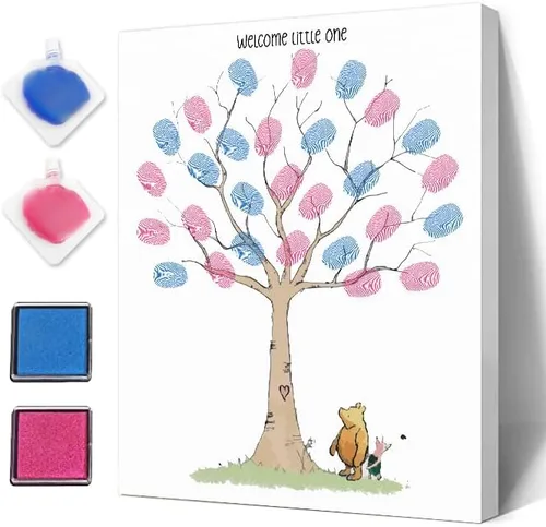 Vista 7 de Azbuk Árbol de Huellas Dactilares de Revelación de Género para Baby Shower, Juego de Revelación de Género de Baby Shower de Osito, Libro