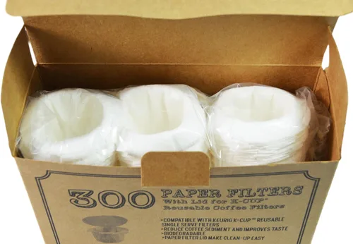 Vista 3 de Filtros de papel desechables K Cup con tapas para cápsulas de café reutilizables, 300 Tapas integradas para una preparación más rápida y una
