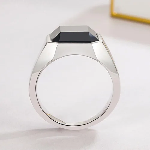 Vista 4 de Meilanduo Anillos de ónix negro para hombre plata de ley 925 anillos de piedra de ágata cuadrada vintage anillos de hombre anillo de hombre