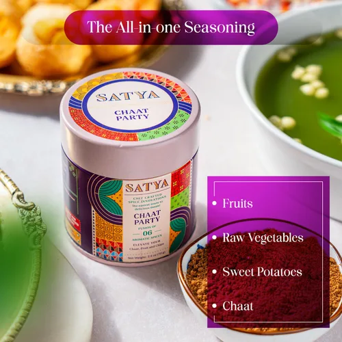 Vista 3 de Satya Chaat Masala - Condimento de 2.5 onzas, auténtico polvo de chaat indio picante, vegano, bajo en sodio, sin gluten ni tintes, condimento