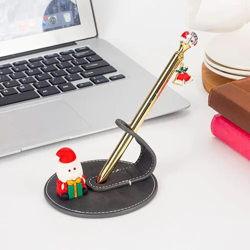 Vista 2 de Soporte de escritorio de cuero para bolígrafo y bolígrafo de escritorio, bolígrafos de regalo de escritura divertidos, decoración de fiesta escolar