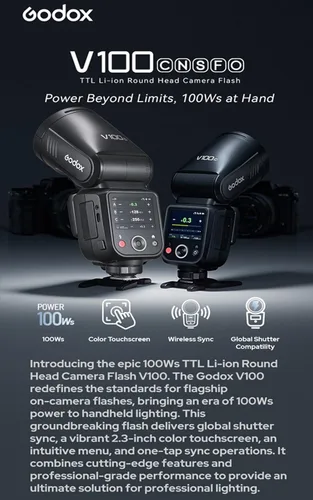 Vista 2 de GODOX Flash de cámara V100 V100C V100-C para Canon Flash Speedlite, 100 Ws 2.4G TTL1/8000 HSS, 400 flashes de potencia completa, batería de iones