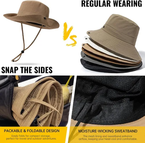 Vista 3 de CLAPE Sombrero de pescador para exteriores, impermeable, UPF 50+, ala Boonie para mujeres y hombres, ligero para senderismo, safari, sombrero