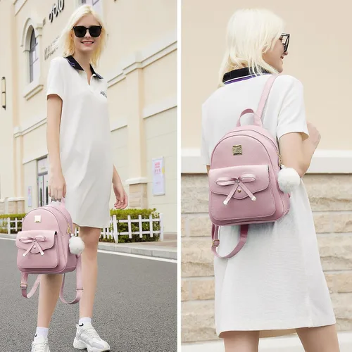 Vista 16 de ZGWJ Mini mochila de cuero con moño, mochila pequeña, linda mochila casual de viaje para niñas y mujeres, M, Mochilas tipo mochila