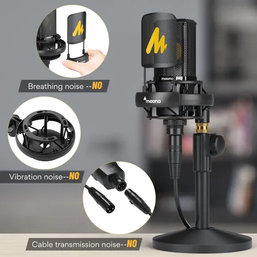 Vista 6 de MAONO Micrófono condensador XLR, micrófono de grabación profesional de estudio cardioide para transmisión, podcasting, canto, voz en off, voz