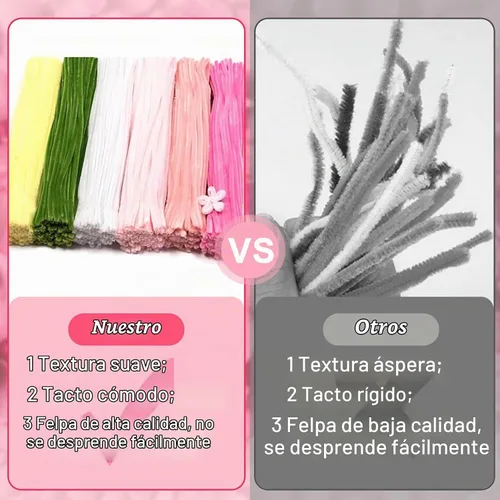 Vista 8 de Limpiapipas rosas para hacer flores, 500 tallos de chenilla esponjosos Esquema de color de flores rosadas