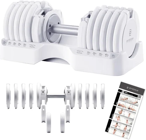 Vista 24 de ByZoom Fitness - Mancuerna ajustable de 12.5/25 libras – Unidad individual O juego de 2 – Peso ajustable 5-en-1 para gimnasio en casa, entrenamiento