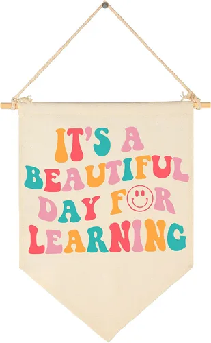 Vista 20 de Letrero de pared para aula, regalo para profesores, decoración inspiradora de vuelta a la escuela, bandera de pared con texto en inglés "Let's Root