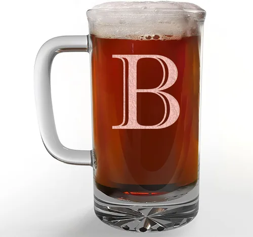 Vista 43 de Taza de cerveza de vidrio con monograma grabado de 16 onzas (letra A), regalos de cerveza personalizados de la A a la Z para hombres, Día del Padre