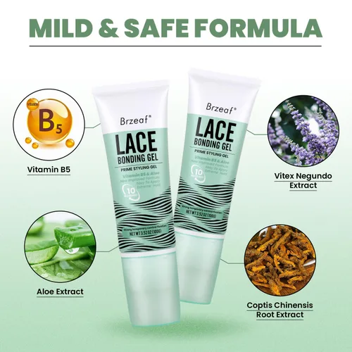 Vista 2 de Brzeaf Gel de unión de encaje (3.53 oz), pegamento de encaje para pelucas, fórmula sin pegamento y agradable al tacto, pegamento de encaje
